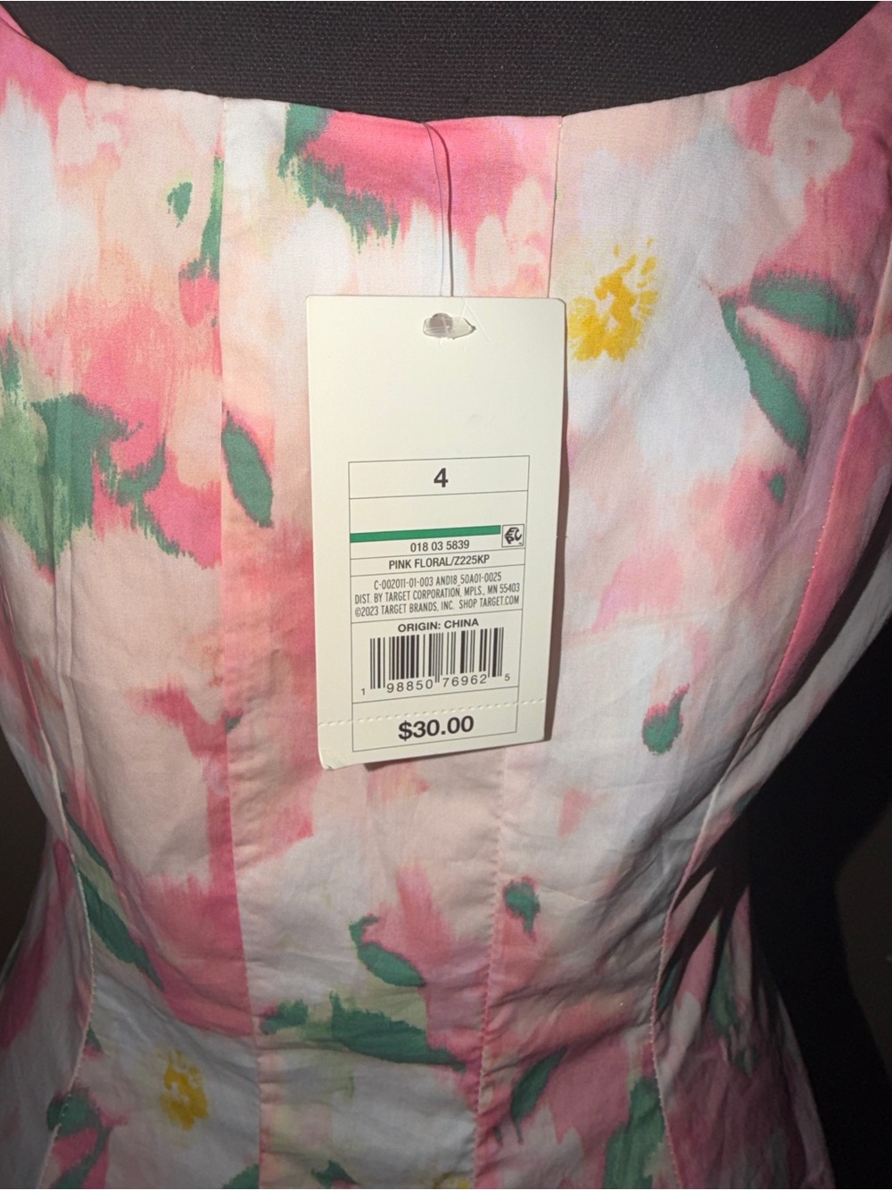 A New Day - pink and yellow floral watercolor cotton mini dress - Picture 3 of 6